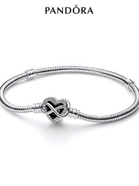 NEW Pandora Moments Silver Snake Chain Bracelet INFINITY Heart Clasp 592645C01